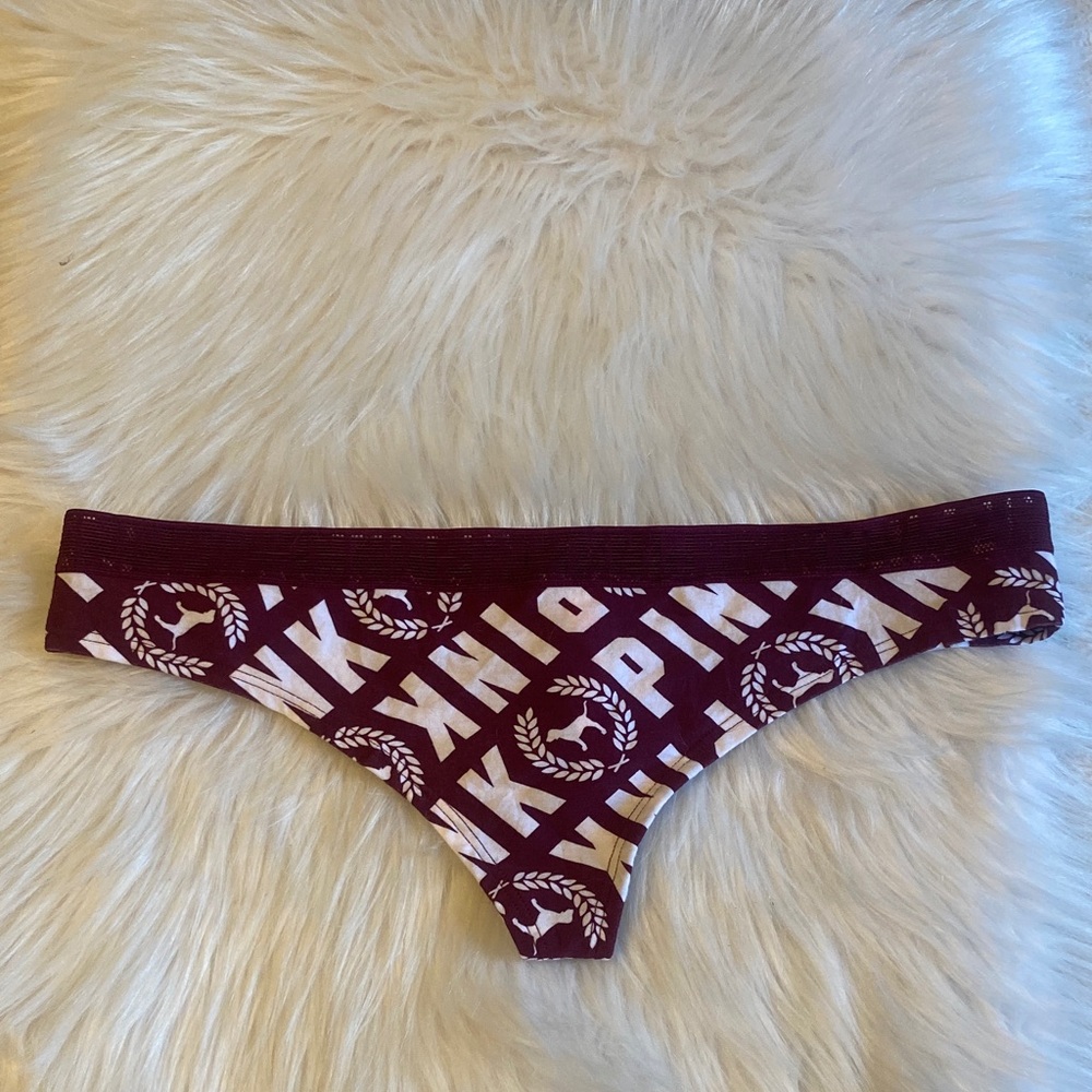 Pink Victoria's Secret Rare Burgundy Lace Trim Thong Panties Size M